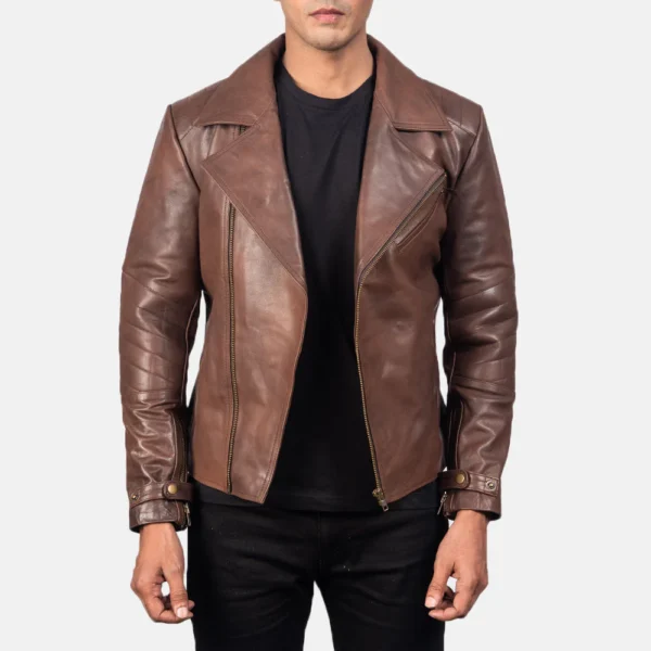 UB FASHION RAIDEN BROWN LEATHER BIKER JACKET