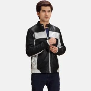 UB FASHION RANDOLF SILVER BLACK LEATHER BIKER JACKET