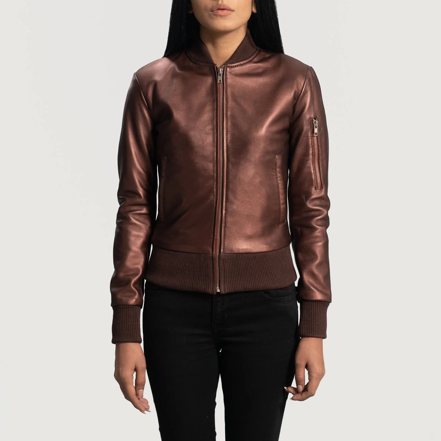 UB FASHION REIDA MAROON LEATHER BOMBER JACKET