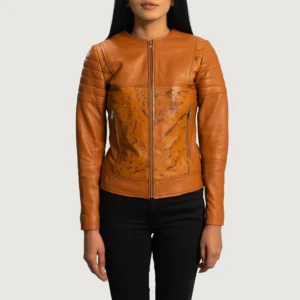 UB FASHION SANDY TAN DYE LEATHER BIKER JACKET