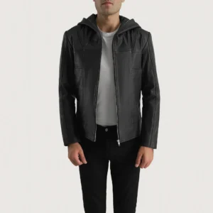 UB FASHION SPRATT BLACK HOODED LEATHER JACKET