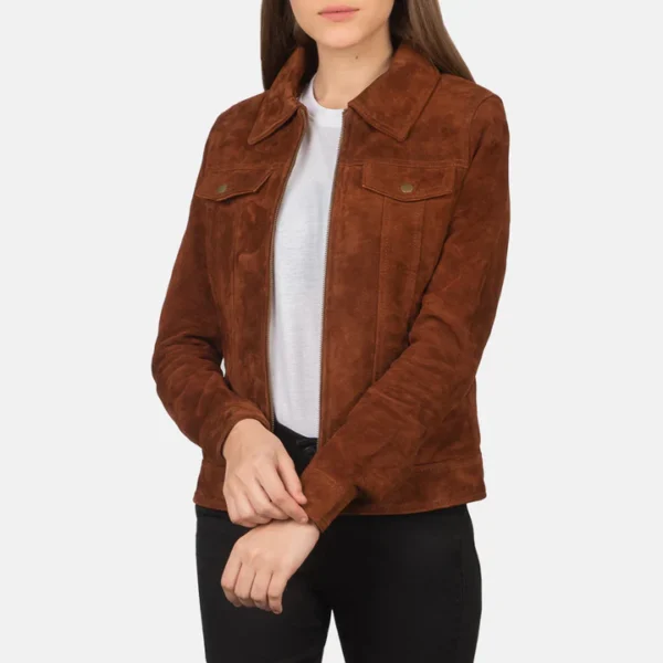 UB FASHION SUZY BROWN SUEDE TRUCKER JACKET