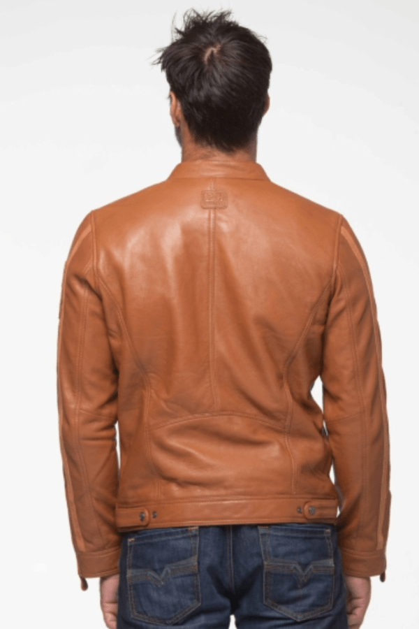UB Fashion Perfecto Camel Color Leather Jacket - Image 2