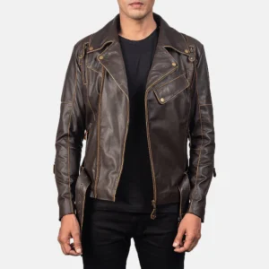 UB FASHION VINCENT BROWN LEATHER BIKER JACKET