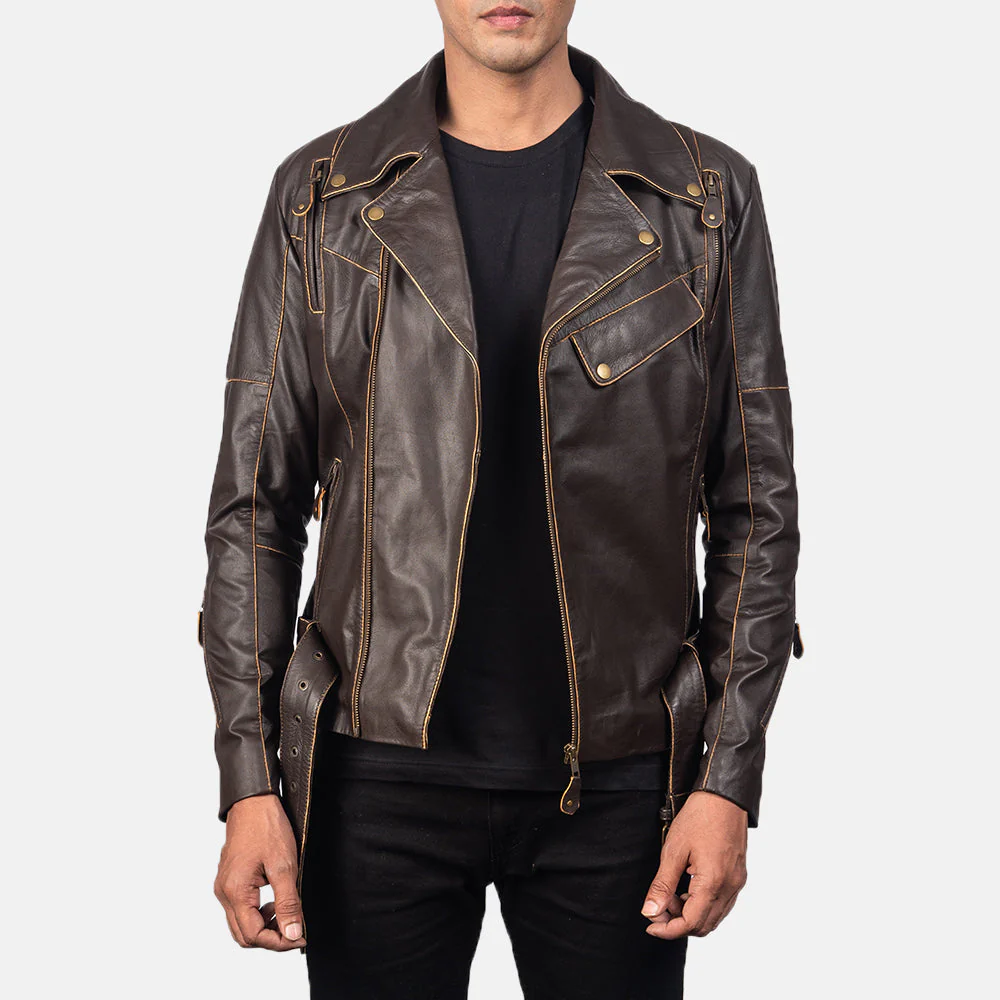 UB FASHION VINCENT BROWN LEATHER BIKER JACKET