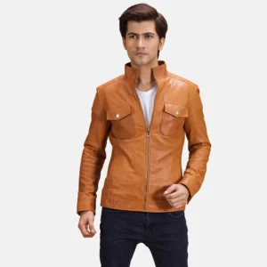 UB FASHION VOLTEX TAN LEATHER BIKER JACKET