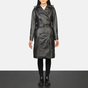 UB FASHION ALICE BLACK DOUBLE BREASTED LEATHER COAT