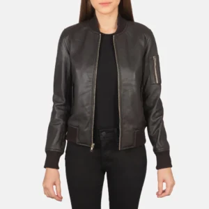 UB FASHION AVA MA-1 BROWN LEATHER BOMBER JACKET