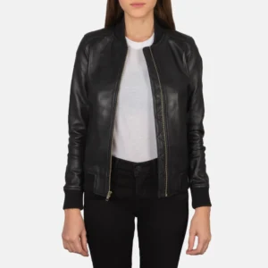 UB FASHION BLISS BLACK LEATHER BOMBER JACKET