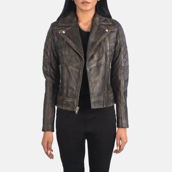 UB FASHION CAROLYN QUILTED BLACK BIKER JACKET