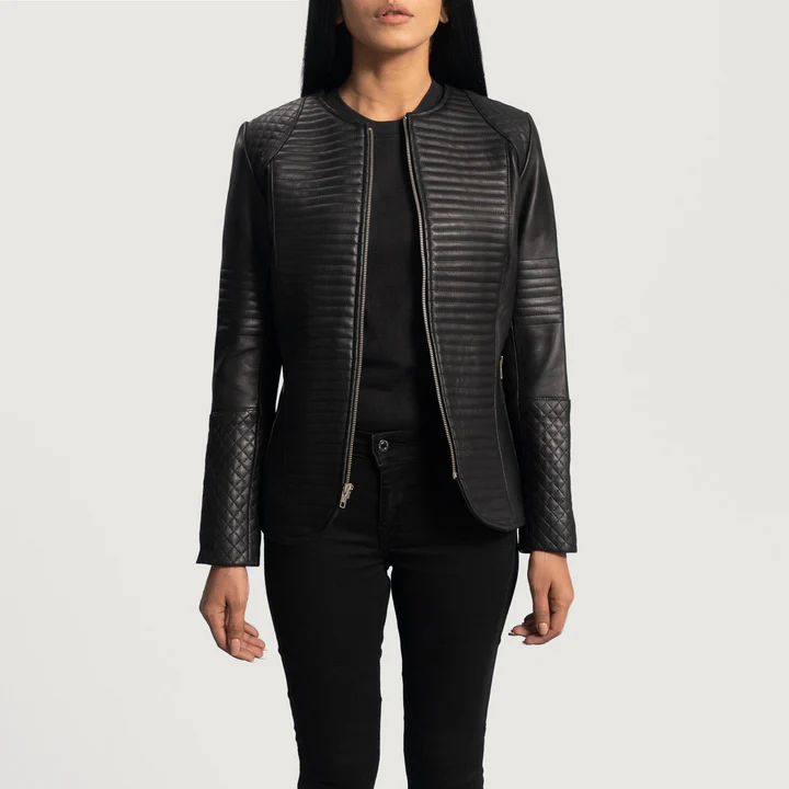 UB FASHION NEXI QUILTED BLACK LEATHER JACKET