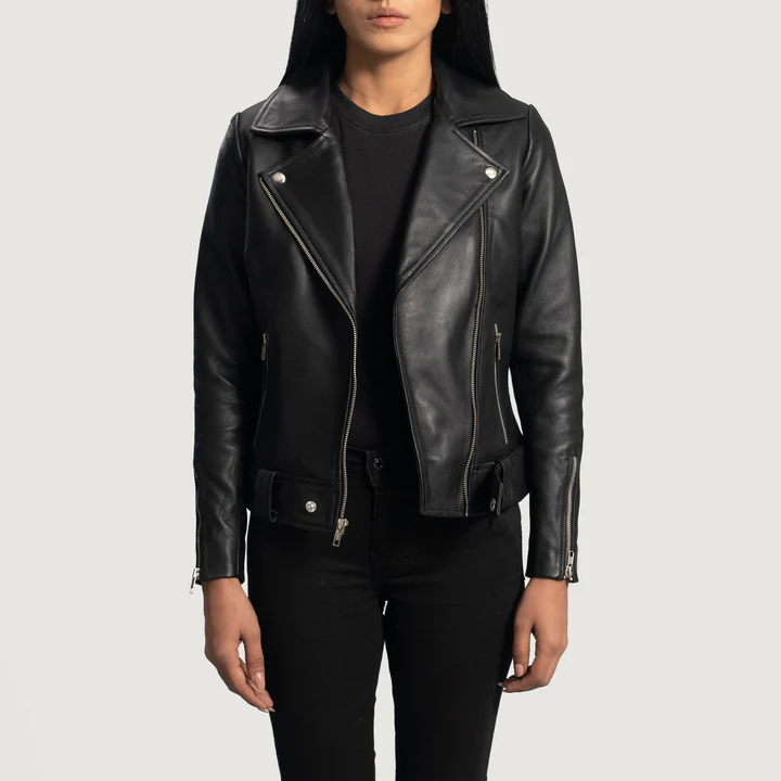 UB FASHION RUMY BLACK LEATHER BIKER JACKET