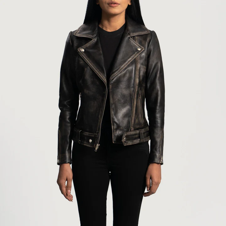 UB FASHION RUMY BLACK LEATHER BIKER JACKET
