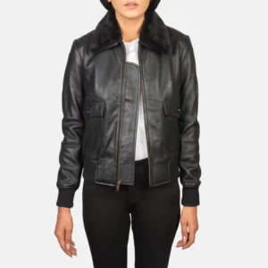 UB FASHION STELLA G-1 BLACK LEATHER BOMBER JACKET